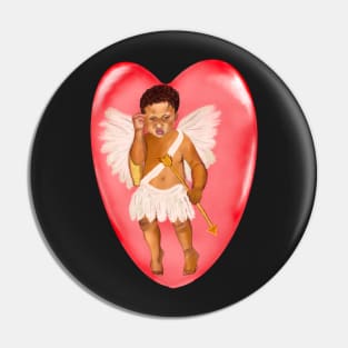 The Best Valentine’s Day Gift ideas 2022, Confused Cupid in a Redbubble .... baby angel holding an arrow - In a contemplative pose with curly Afro Hair and gold arrow Pin