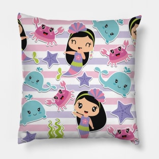 Cute Beautiful Mermaid & Dolphin Fish Pattern Artwork Pillow