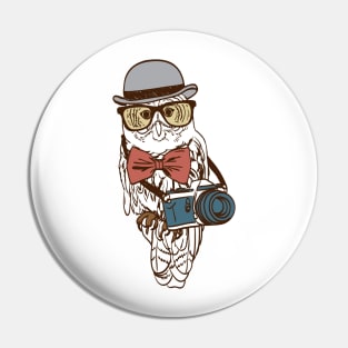 Hipster Photographer Owl Pin