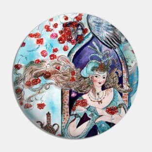 ORIENTAL FAIRY TALE ,PRINCESS ,RED ROSES AND FLYING HAWK Pin