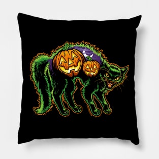 Halloween Black Cat with Pumpkin Scene Pillow