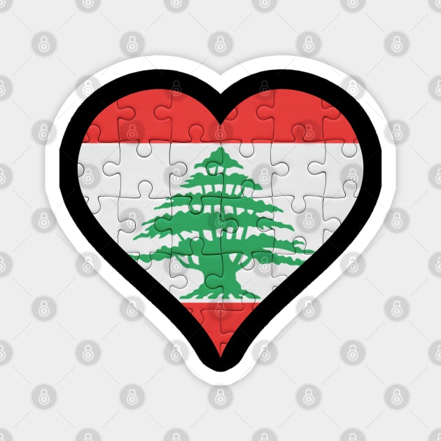 Lebanese Jigsaw Puzzle Heart Design - Gift for Lebanese With Lebanon Roots Magnet by Country Flags