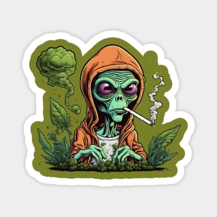 Alien Smoking Weed Magnet