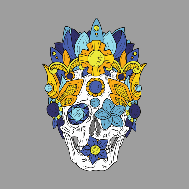 Royal Dead, Blue Floral Detail Crown and Skull by bblane