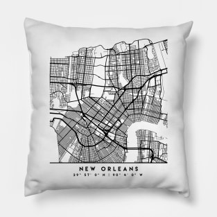 NEW ORLEANS LOUISIANA BLACK CITY STREET MAP ART Pillow