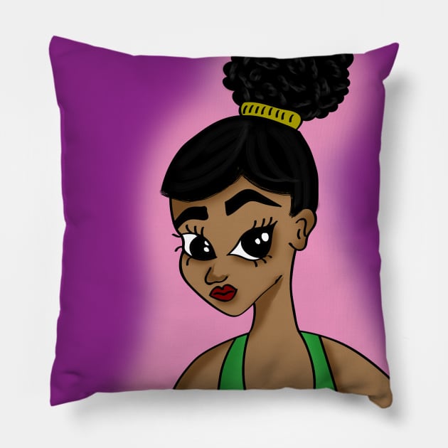 Cute black girl anime style art Pillow by Spinkly Creations 