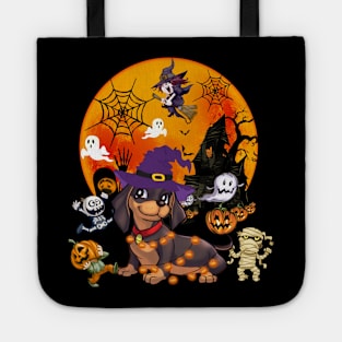 Dachshund Witch Funny Dog Halloween Tote