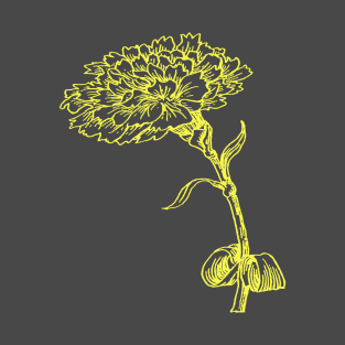 Vintage Carnation Botanical Line Art Illustration Yellow Ink T-Shirt