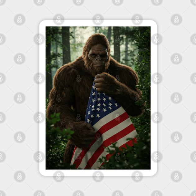Bigfoot Holding American Flag-2 Magnet by Megadorim