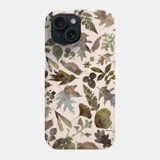 Woodland foliage, dusty pink, green brown, watercolor wash Phone Case