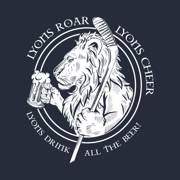 Lion drinking beer white by STL Lyons Hockey