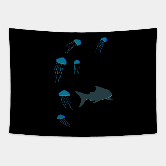 Sharks and Jellyfish Tapestry by pastelwhale