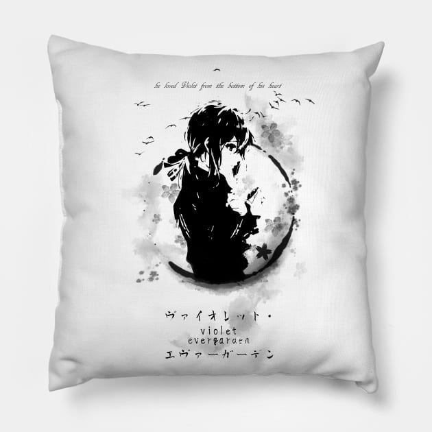 Ink Violet Flying past the past Pillow by stingi