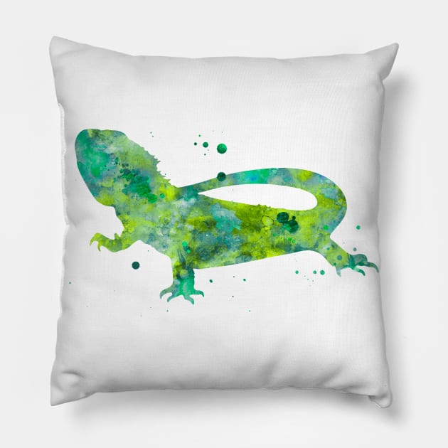 Bearded Dragon Watercolor Painting Pillow by Miao Miao Design