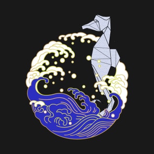 Seahorse origami and waves T-Shirt