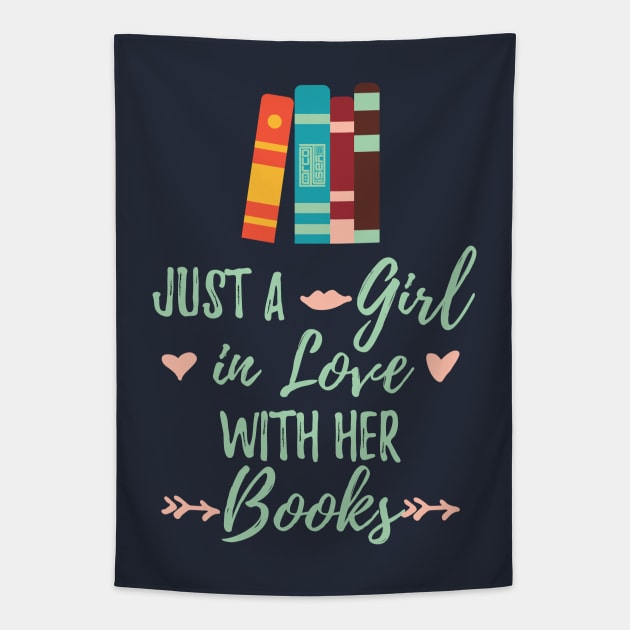 A Girl in Love With Her Books Bookworm Book Lover Tapestry by porcodiseno