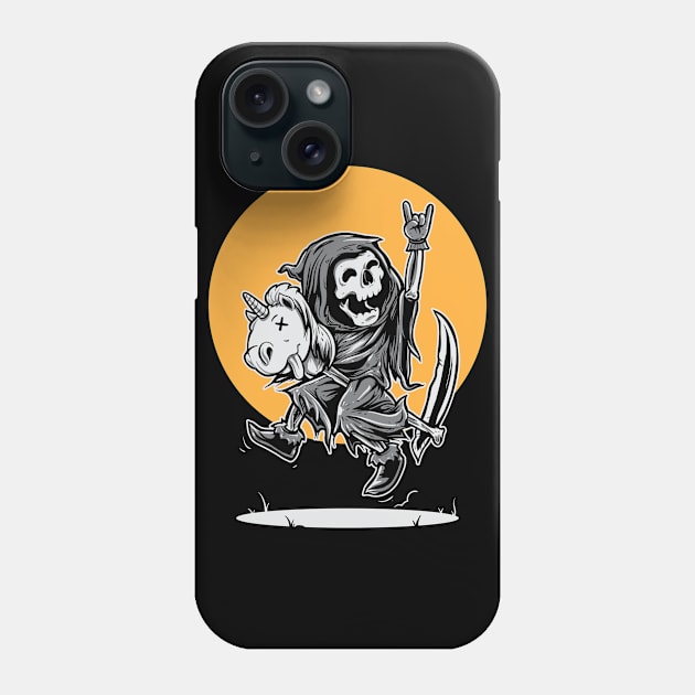 Happy Grim Reaper Riding Unicorn Phone Case by TomCage