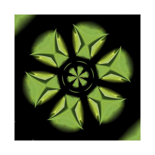 intricate hexagonal geometric shape in emerald green on a plain black background by mister-john