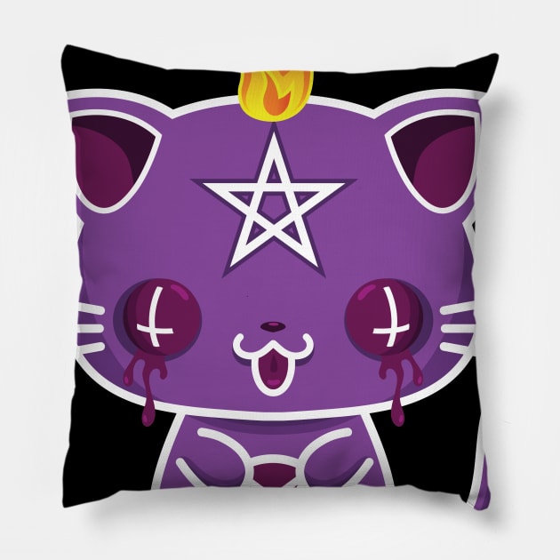 Satanic kawaii kittie cat Pillow by Noundercult