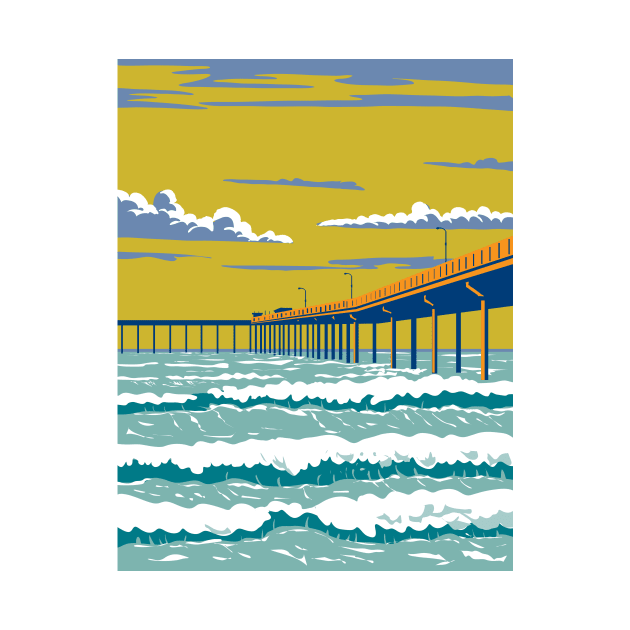 Ocean Beach Municipal Pier or OB Pier in San Diego County California WPA Poster Art by retrovectors