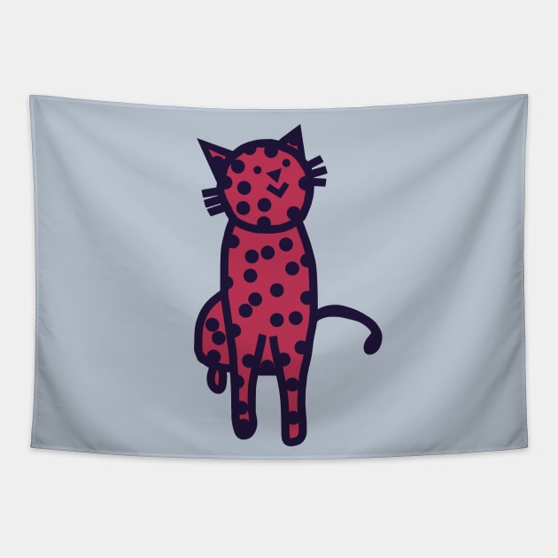 Spotty Kitty Cat in Viva Magenta Color of the Year 2023 Tapestry by ellenhenryart