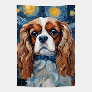 Cavalier King Charles Spaniel Dog Breed Painting in a Van Gogh Starry Night Art Style Tapestry