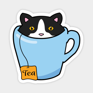 Cute tuxedo cat sitting in a cup of tea Magnet