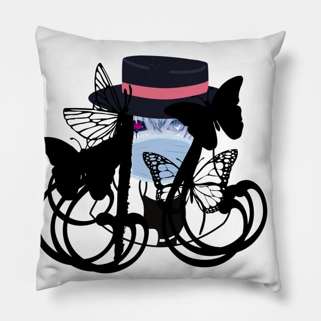 Ghoul-Eyed Girl Who Loves Butterflies Pillow by aybe7elf