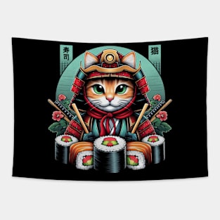 Kawaii Samurai Sushi Cat | Women’s Cute Japanese Cat Lover Tapestry