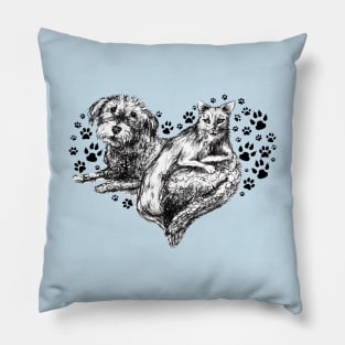 Love 'Em, Don't Leave 'Em, Cat and Dog Heart Pillow