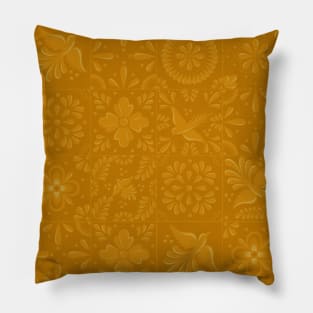 Mexican Honey Mustard Talavera Tile Pattern by Akbaly Pillow