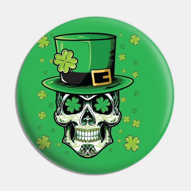 Sugar Skull Saint Patrick's Day Pin by Pennelli Studio