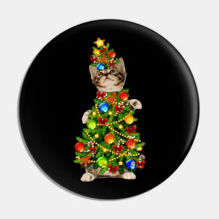 Cat Christmas Tree Light Funny Gift Pin