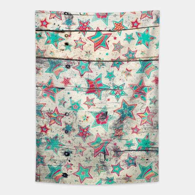 Grunge Stars on Shabby Chic White Painted Wood Tapestry by micklyn