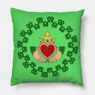 Claddagh and Green Knotwork Pillow