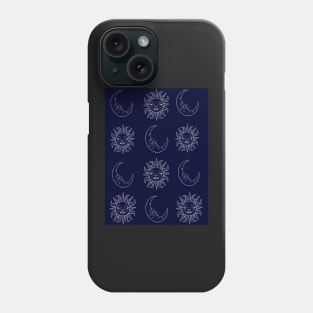 Silver sun and moon print Phone Case