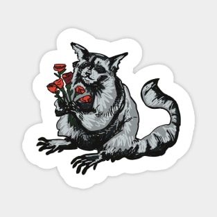 Raccoon holding Flowers Magnet