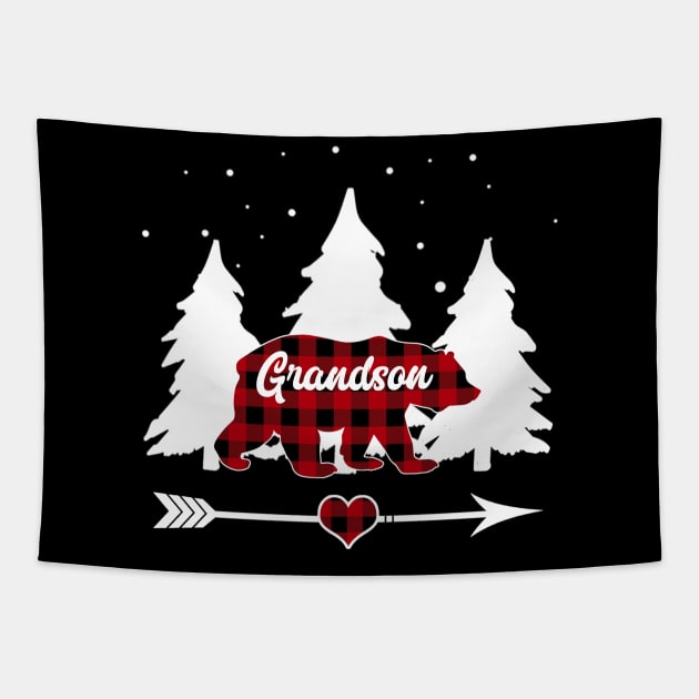 Grandson Bear Buffalo Plaid Christmas Matching Family Pajama Tapestry by Soema