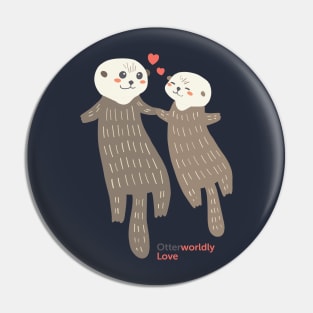 Cute Otters in love Illustration Pin