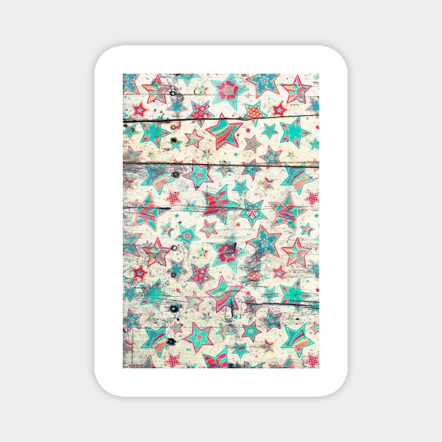 Grunge Stars on Shabby Chic White Painted Wood Magnet by micklyn