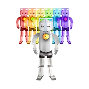 Rainbow White Robots T-Shirt