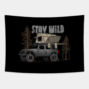 Stay Wild Jeep Camp - Adventure grey Jeep Camp Stay Wild for Outdoor Jeep enthusiasts Tapestry