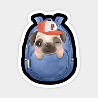 cute pug dog in a school bag Magnet