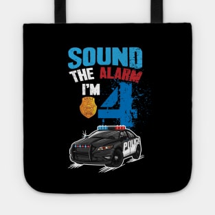 Kids Police Car 4th Birthday Gift Boy Sound The Alarm I'm 4 Tote