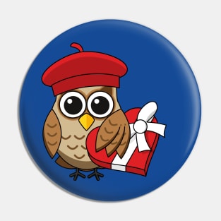 Cute Owl with Red Beret and Heart Box Pin