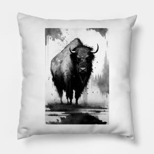 Ink Buffalo Painting Pillow