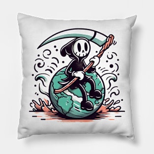 Grim Reaper Sitting On Earth Pillow