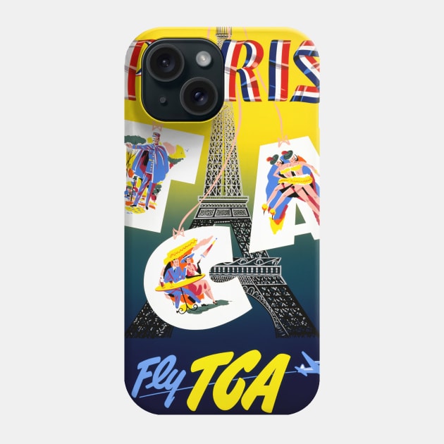 Vintage Travel Poster France Paris Fly TCA Phone Case by vintagetreasure