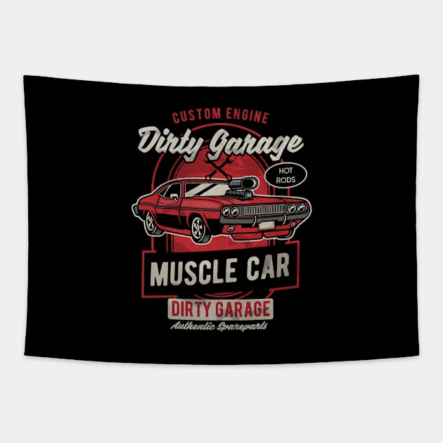 Dirty garage muscle car Tapestry by artsytee