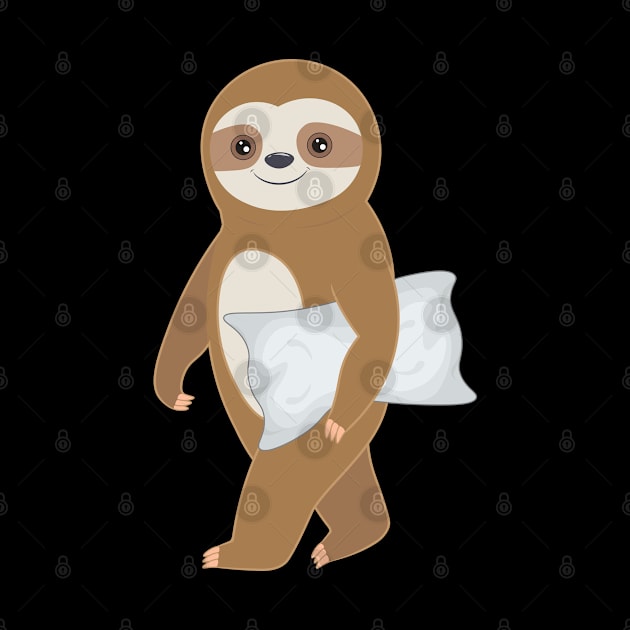 Cute baby sloth walking with a pillow by M Humor